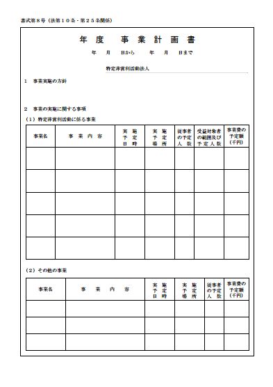 設立当初の事業年度及び翌事業年度の事業計画書
